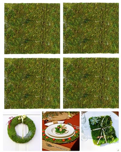 Hotop 4 Stück getrocknete Moosmatte, dekoratives Moos, grünes Blattmoos zum Basteln, grünes Moos, Wandpaneele, Tischmoos, Matte, Dekoration, Hochzeit, Geburtstag, Party, Ornament, DIY, Garten,