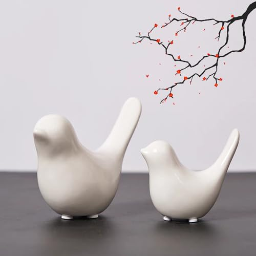 GJFASGF Small Animal Statues, White Bird Figurines Home Decor, Modern Home Decorative, Ceramic Decor for Office Desktop, Bookshelf, Bedroom, Living Room, Cabinets (White 2 Pcs)