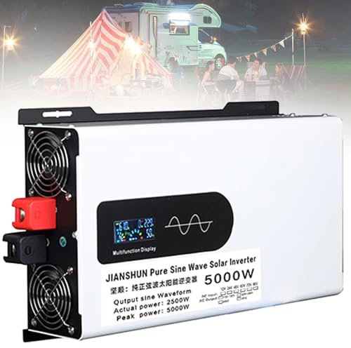 5000W 6000W 8000W 9000W 12000W Convertisseur Pur Sinus DC 12V 24V 48V 60V 72V 96V à AC 220V/230V -2 Prises AC Onduleur Solaire à Onde Sinusoïdale Pure Transformateur,5000W-12V