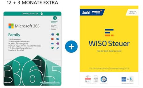 Microsoft M365 Family │ Download + WISO Steuer 2024 (für Steuerjahr 2023) │ 2024 │ Aktivierungscode per Email