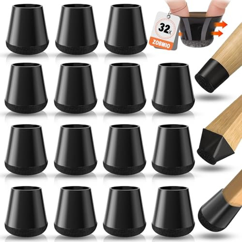 ZOBMIO Gommini per, 32 Pezzi con Feltro Tappi per Sedie, Piedini per Nero Tappi Silicone, Gommini per Sedie Rotondi, per Pavimenti Antigraffio e Cancellazione Del Rumore(14-20mm)