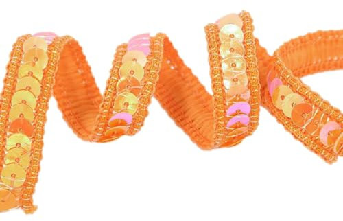 20 m x 12mm Paillettenband Pailletten Bänder Paillettenspitze Paillettenbesatz Glänzende Geflochten Paillettenborte Dekoband Zierband für DIY NäHen Handwerk Kleidungsdekoration,Orange