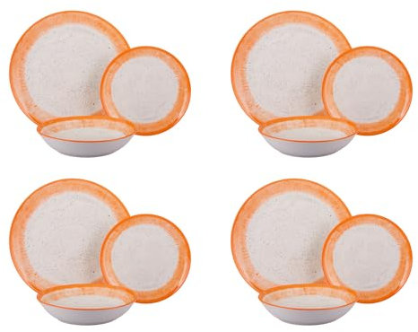 KASANOVA Set di 12 piatti caleido arancione e bianco in porcellana arancione e bianco