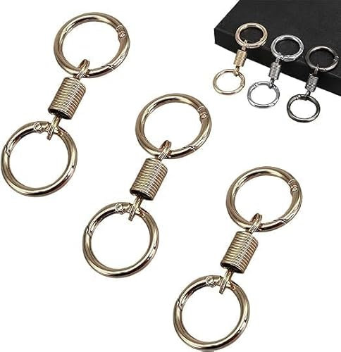 Qklovni Nordic Retro Spring Double Ring Keychain Spring Shaped Keychain, Zinc Alloy Key Chain with Key Ring. (Gold)