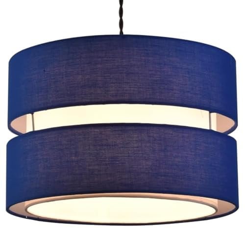 Modern Blue Pendant Light Shade, 2 Tier Cylinder Fabric Navy Ceiling Lamp Shades Table lamp & Floor lampshade for Bedroom Living Room Kitchen Hallway Lounge 26cm