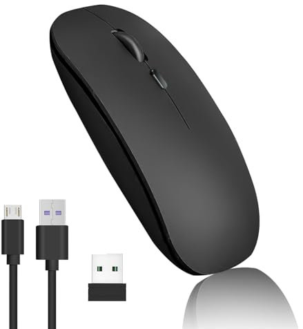 Wireless Mouse - 2.4GHz with USB Receiver, Rechargeable Silent Mice, Ultra-Long 10m Link Range, Adjustable 1600 DPI Cordless Mouse Compatible with Home Office Laptop Tablet Computer Macbook(Balck)