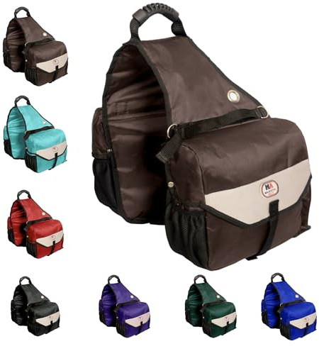Majestic Ally Horse Saddle Bag - Nylon Insulated Leakproof Cooler, Reflective Padded with Pockets and Water Bottle Carrier, Durable Equestrian Saddle Bag (Brown)