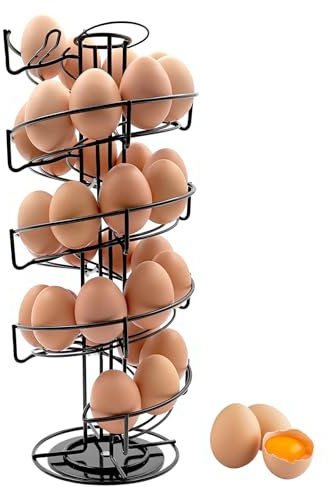 Egg Storage Basket, Iron Wire Egg Holder, 30 Capacity Egg Spin Dispenser Rack Holder for Chicken Duck Quail(Black)