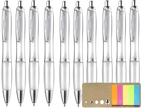 Libetui 10 ergonomische Kugelschreiber Weiß rutschfeste Griffzone Großraumine Druckkugelschreiber weiße Kulis Büro Haushalt Praxis blauschreibend Kuli Weiß Milchig