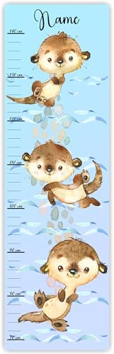 Farbklecks-Collection Kinder Messlatte Otter 70-140 cm personalisierbar mit Namen, Messleiste, Kinderzimmer, Holzmesslatte (Bunter Hintergrund)