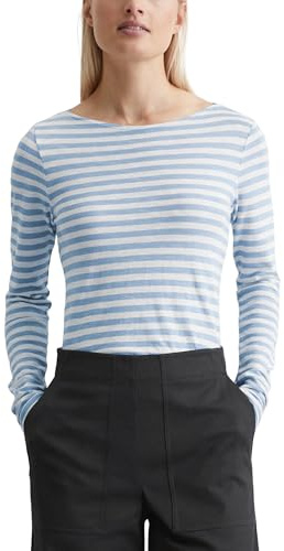 Marc O'Polo Damen Langarmshirt aus Bio-Baumwolle gestreift, Blau (Multi/Fresh Sky), XS