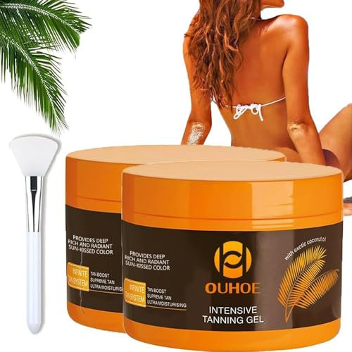 Intensive Tanning Gel, 2 Stück Shine Brown Bräunungsbeschleuniger, Bräunungscreme mit Kokosnussöl & Vitamine E, Schnelle Bräunung Selbstbräuner Gel für Gesicht und Körper (A)