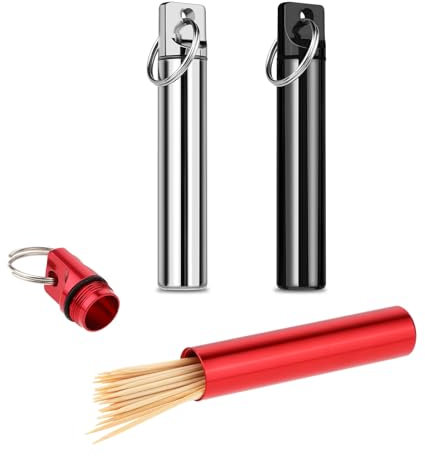 Dimeho 3 Stück Tragbarer Zahnstocherhalter Etui für Zahnstocher mit Schlüsselanhänger Metall Zahnstocher Box Outdoor Behälter für Zahnstocher Tasche Zahnstocherbehälter für Outdoor Picknick Camping