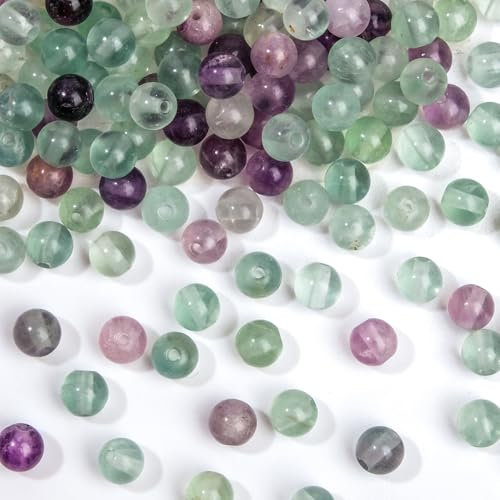 RUBY 60 Stück Naturstein Perlen Fluorit Edelstein Perlen 6mm Runde Natürliche Lose Perlen mit Loch Edelsteine zum Auffädeln für DIY Armband Halskette Schmuckherstellung