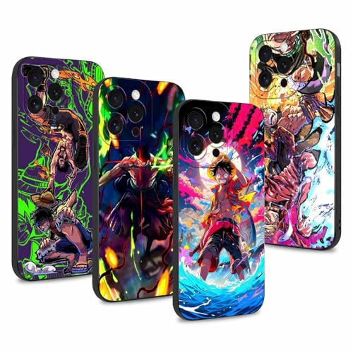 4 Stück Handyhülle für iPhone 15 PRO MAX Hülle 6.7'' Anime Zoro Gear 5 Sun God Nika Cartoon-Figuren Manga Muster Design Case Kameraschutz Schutzhülle TPU Silikon Weich Ultra Dünn