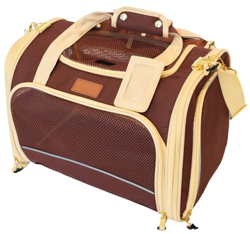 PETPROVED Transportbox Katze Hund Hundetasche für Kleine Hunde Katzentransportbox Katzen Transportboxen Hundetragetasche Tragetasche Hund Katzentasche Katzenbox Katzenkorb Transport (M Braun)