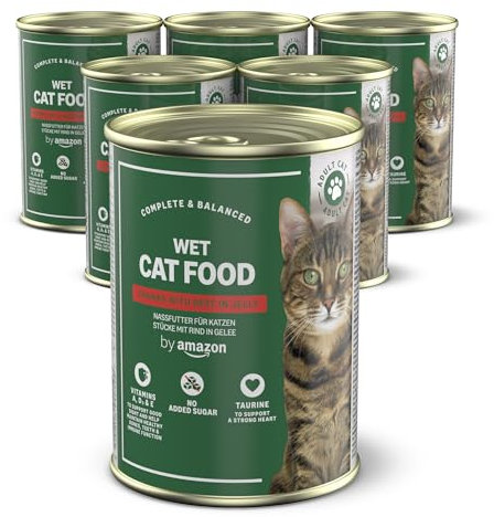 by Amazon Katzensfutter, nass, getreidefrei, Dose, Rindfleischstücke in Gelee, 6 x 405 g