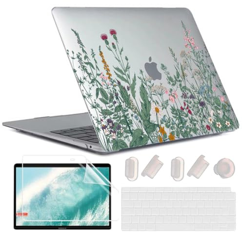 MUSHUI 4 in 1 Custodia per MacBook Air 13 Pollici 2020 2019 2018 Modello A2337 M1/A2179/A1932, Plastica Case Rigida & Tastiera Cover & Proteggi Schermo per MacBook Air 13,3 Pollici, Fiore