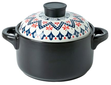 Casseruola in ceramica con coperchio, pentola per stufato in ceramica, pentola per zuppa, stufato di cottura, per cottura pentola o fornello a gas