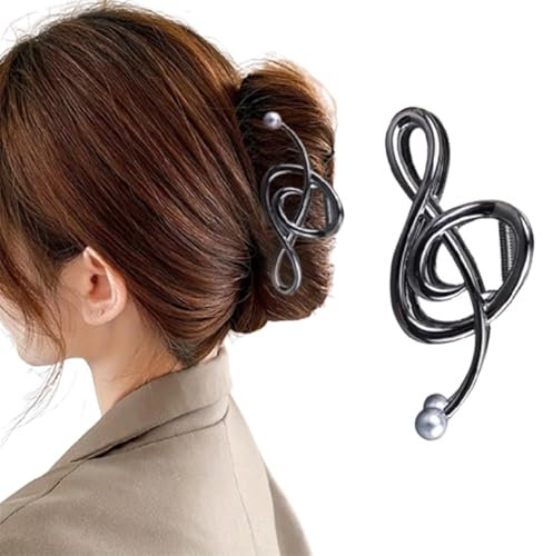 OHCVG Violinschlüssel-Haarspangen, Noten-Haarspangen mit Perlen, Starke Anti-Rutsch-Haarspangen, einzigartige Haarspangen für Frauen, Metall-Haarspangen, Elegante Noten-Kurven-Haarspangen