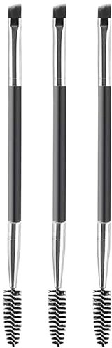 WOLMIK Duo Eye Brow Brush - 3 brochas en ángulo para cejas y cepillo de bobina, herramienta de cepillo para cejas 2 en 1, mini cepillo de pestañas para sombra de ojos, cejas, tinte de pestañas en