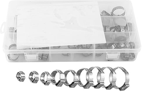 Asyduey Edelstahl Einohr Schelle, 80 Stücke 6-23,6 Mm, Crimp Schelle, Klassifizierungs Kit Ohr Stufenlos Anzugs Ring, Crimp Spannwerkzeug (1/4-15/16)