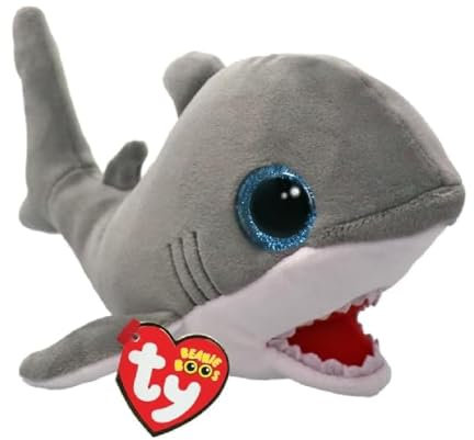 TY Beanie Boos - Finnegan lo Squalo con Occhi Azzurri Grandi e Glitter, il Peluche con gli Occhi Grandi Scintillanti - 15 cm - T37376