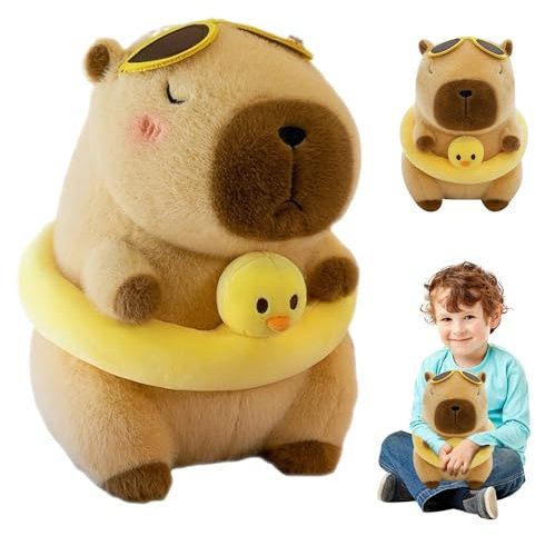 XPJBKC Capybara Kuscheltier mit Schwimmring und Sonnenbrille, 30cm Capybara Plüschtier, Niedliche Capibara Plüschtier, Super Weiche Capibara Plush Toy, für Sammler