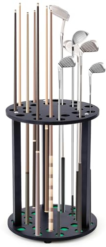 Wonderjune Wooden Golf Club Display Rack Pool Stick Holder Putter Stand for 22 Multiple Golf Club Organizer for Home Office (Black)