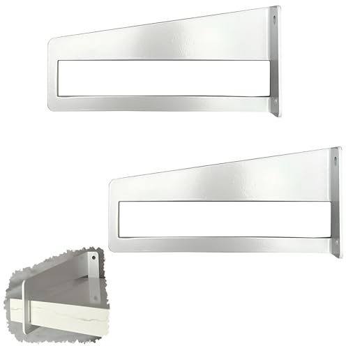 FMCAGNGAKP Supports D'étagère Flottants pour Étagères en Bois, Support de Tablette en Verre Robuste, Support Étagère Mural en Métal, Lot de 2(White,25cm/10in)