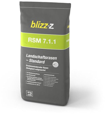blizz-z RSM 7.1.1 Landschaftsrasen Standard 10 kg Sack für ca. 500 m² | erosionsmindernder Standard Rasen für Rekultivierungsflächen, Verkehrswege in Profiqualität | Made in Germany