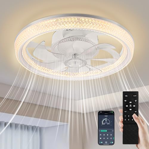 papasbox Deckenleuchte mit Ventilator 48cm | 3 Farbtemperatur 6 Geschwindigkeiten 70W LED Deckenventilator mit Beleuchtung Lampe | Deckenlampe Fernbedienung Dimmbar für Wohnzimmer Schlafzimmer