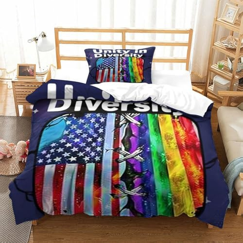 LILIlaobiao LGBT Pride Rainbow USA Flag Design Bettwäsche Single(135x200cm), Wärme Pride Month Bedding Set Mit Kissenbezüge: 80 X 80cm, Atmungsaktiv Bettbezug Für Jungen & Mädchen