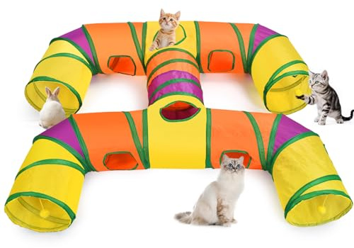 Petizer H-4-Wege faltbarer Katzentunnel für Kätzchen, Indoor-Unterhaltung, waschbares niedliches Katzenröhren-Spielzeug mit interaktiven Spielbällen, reißfester Haustierschlauch, Katzen, Kätzchen