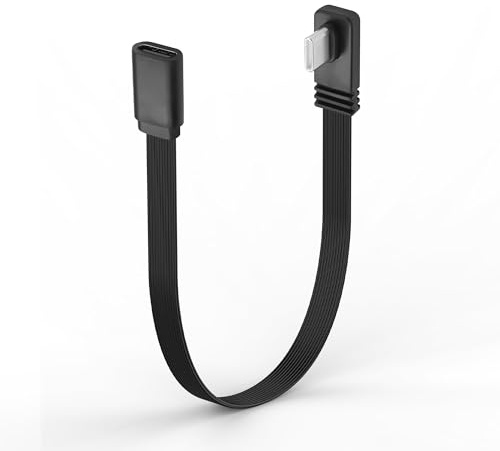JSADZKJ 0.68ft Short USB C Cable PD100W Right Angle Type-C Fast Charging Cord Flat Type USB C Male to Female Cable 90Degree Type-C Extension Short Cord for Phone15/16,Laptop,Tablet,and More