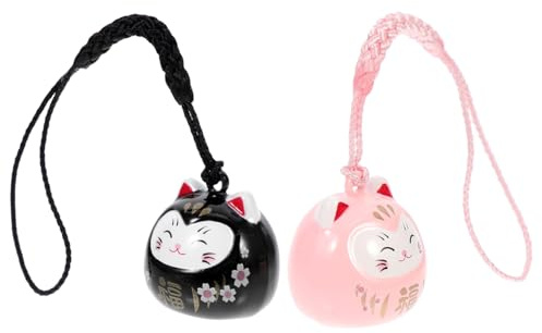 BAZEITFLOW 2 Pezzi Portachiavi della Fortuna Design Giapponese Decorativa Rosa e Nero Ciondolo per Cellulare e Borsa Regalo per Amanti