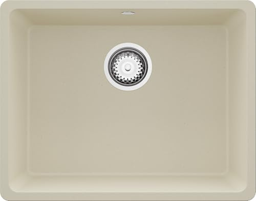 PRIMAGRAN Fregadero Cocina Beige 56x44cm, Granito 1 Seno + Sifón, Sobre encimera al mueble 60cm - Venecia Slim Easy S042