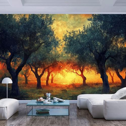 JIAOQSS Wallpaper 3D Wall Murals Olive Trees Under Sunset Modern Style Olive Trees Under Sunset Modern styleWall Art Decor Sticker Home Decorations for Adult Bedroom Living Room Nursery Wall Stickers
