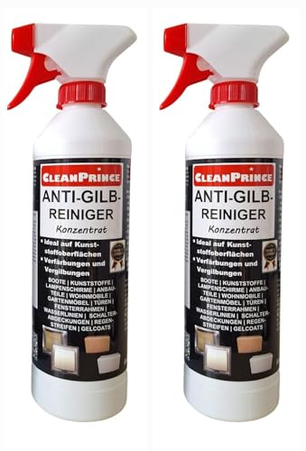 Cleanprince Anti Gilb Reiniger 2 x 0,5 = 1 Liter | Konzentrat gegen Vergilbungen Kunststoff Rahmen Türen GFK Gelcoat Caravan Boot