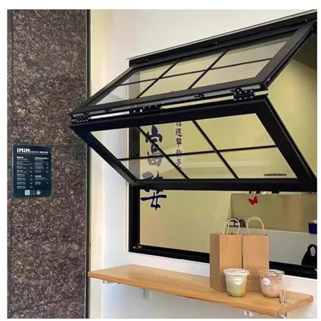 Ventana Comercial Plegable De Guillotina Doble, Ventana De Concesión Con Marco De Aluminio, Ventanas De Libre Elevación Y Suspensión, para Tiendas Y Hogares(Black,WxH34x44in/86x112cm)