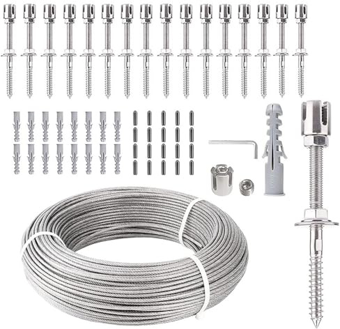 Support pour Plantes Grimpantes,Kit Palissage Plantes Grimpantes,16m,Système Professionnel Complet,Comprend Les Supports Muraux Et Le Câble en Acier De 3 Mm (12 Supports,16 Mètres De Câble)