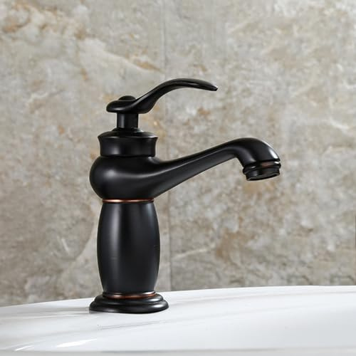 BiaoTeng Robinet Retro Salle de Bain Noir Monocommande eau Chaude et Froide Robinet Lavabo Laiton Antique