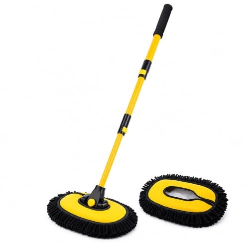 Cycayit Cepillo de lavado de coche 15° con mango telescópico 50-102 cm, Mop de microfibra Chenille con barra de aluminio, cepillo antiarañazos para coche, SUV, caravana, camión, barco y ventanas