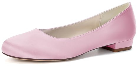 HHMYJUQA Ballerine da Sposa in Raso con Punta Tonda da Donna Comode Tacco Basso Eleganti Damigella Scarpe da Sposa per Serata,Rosa,38 EU