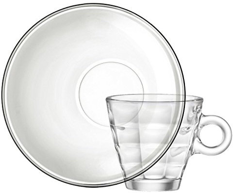 Bormioli Rocco 5157710 Cube Packung 6 Tassen aus Glas mit Teller