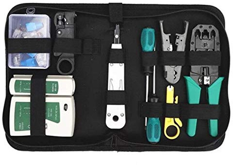 Gaobige 11 in 1 Portable Network Cable Repair Maintenance Tool Kit Set - Black - CJ-08-WLGJ - Crimper, Tester, Strippers, Connectors & Bag