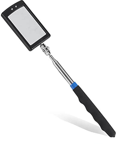 Garsent Teleskop Inspektionsspiegel, LED Teleskop Spiegel mit 2 LED Leuchten und Weichem Griff, Teleskopgriff 360 Drehbar für Werkzeugmacher, Zerspaner, Prüfer, Mechaniker