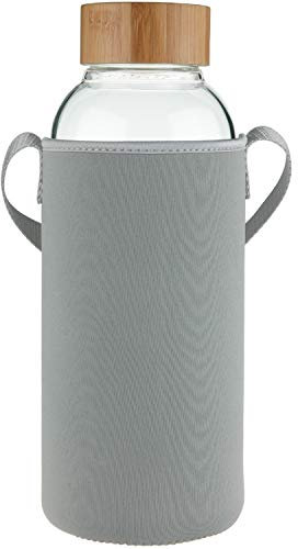 Ferexer Bouteille d'eau en Verre Borosilicate de Sport de 1.5 Litre avec Couvercle en Bambou et Manchon en Néoprène 1500 ML / 1.5 L