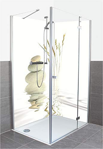 ARTLAND Duschrückwand Eck mit Motiv Fliesenersatz Alu Rückwand Dusche Verkleidung wasserfest Duschwand Bad 2 Segmente Wunschmaß Natur Wellness Zen Spa Steine Weiß T5VB