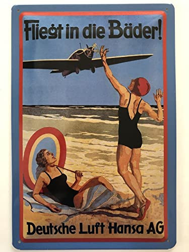 Blechschild 20x30cm gewölbt Deutsche Lufthansa Fliegt in die Bäder Deko Geschenk Schild